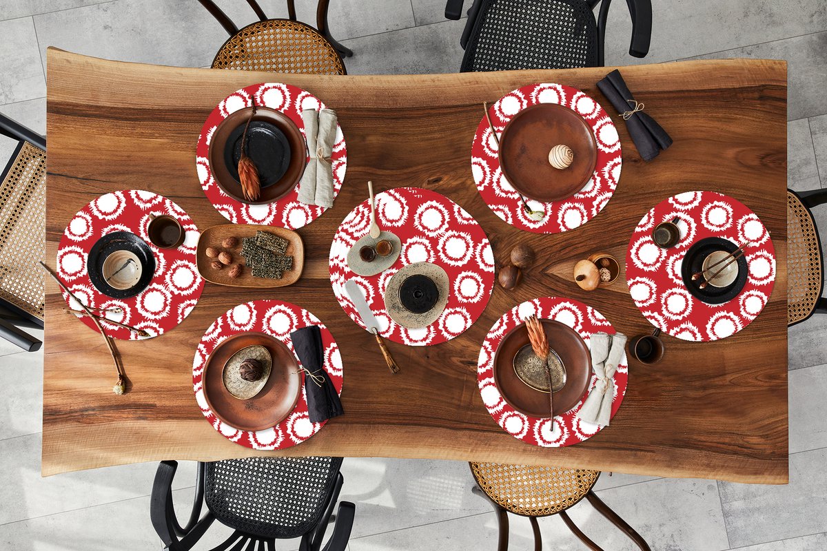 Ronde placemats - Onderlegger - Placemats rond - Stippen - Rood - Patroon - 10 stuks