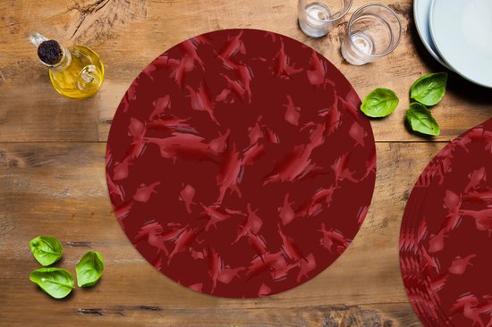 Sets de table ronds - Dessous de plat - Sets de table ronds - Motifs - Rouge - Camouflage - 8 pièces