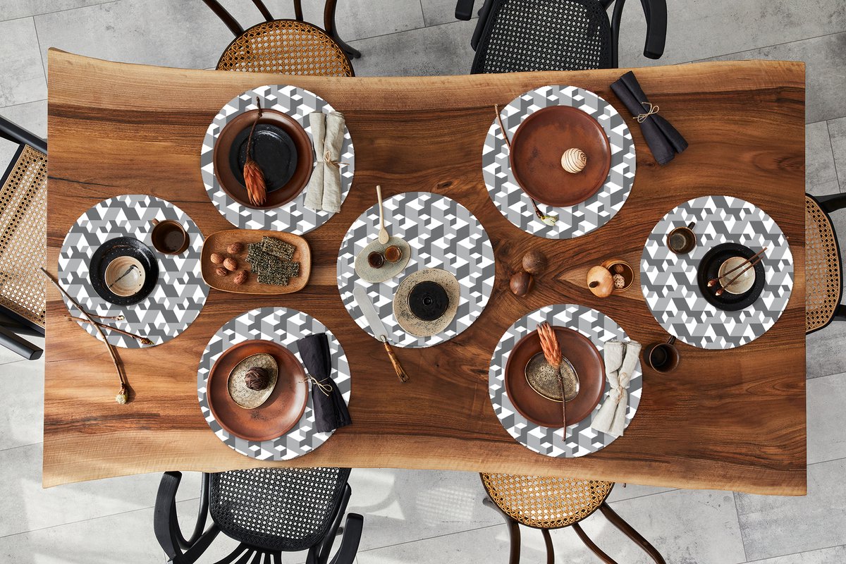 Ronde placemats - Onderlegger - Placemats rond - Patronen - Blokken - 3D - 8 stuks