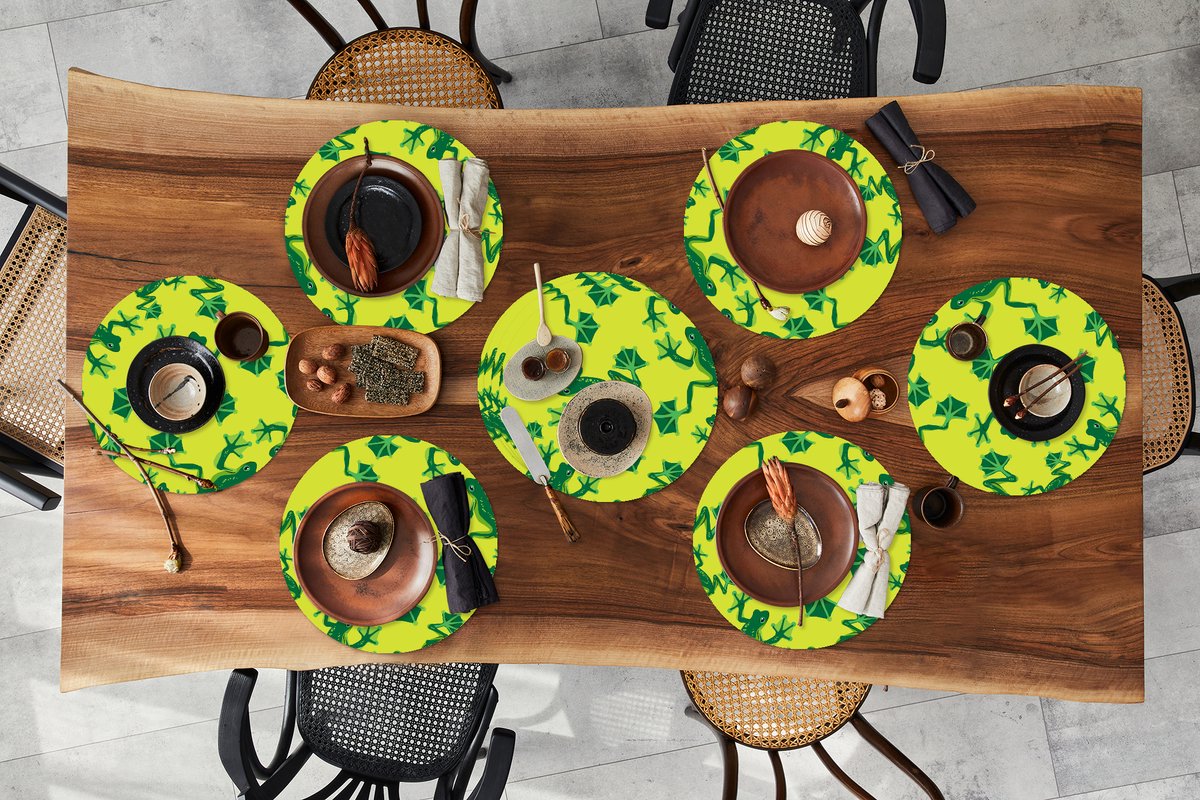 Ronde placemats - Onderlegger - Placemats rond - Kikker - Dieren - Jungle - Patroon - 10 stuks