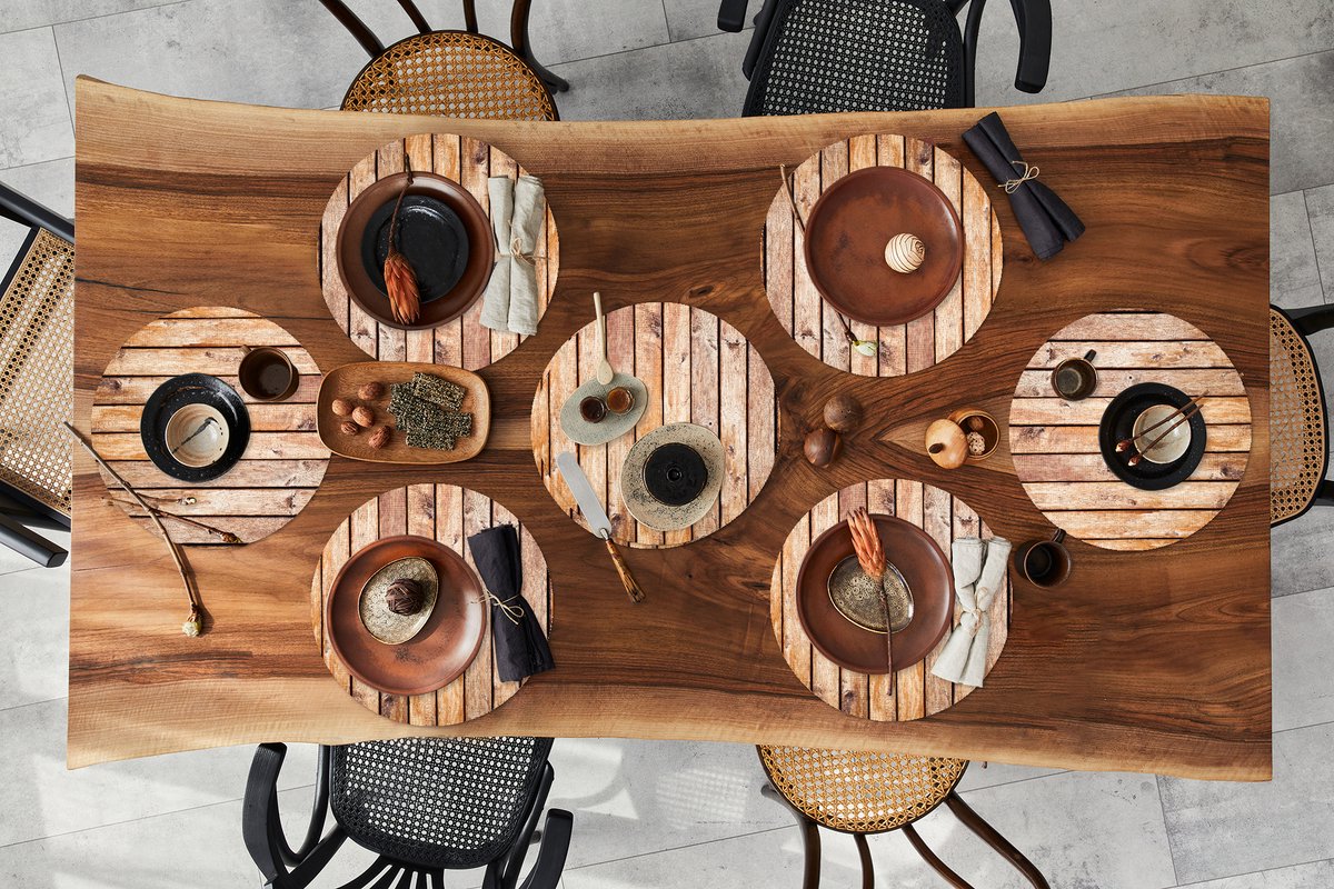 Ronde placemats - Onderlegger - Placemats rond - Hout - Planken - Wand - 8 stuks
