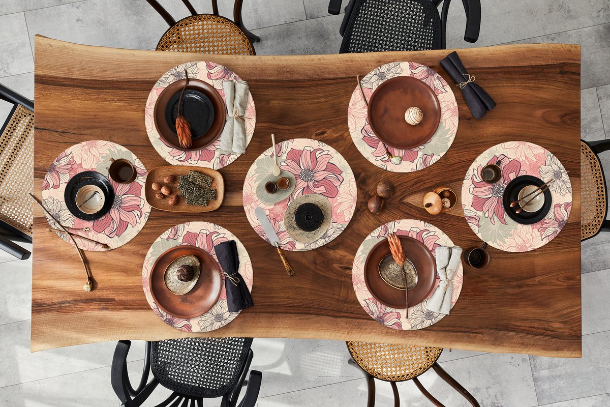 Ronde placemats - Onderlegger - Placemats rond - Patroon - Bloem - Design - Jaren 20 - 8 stuks