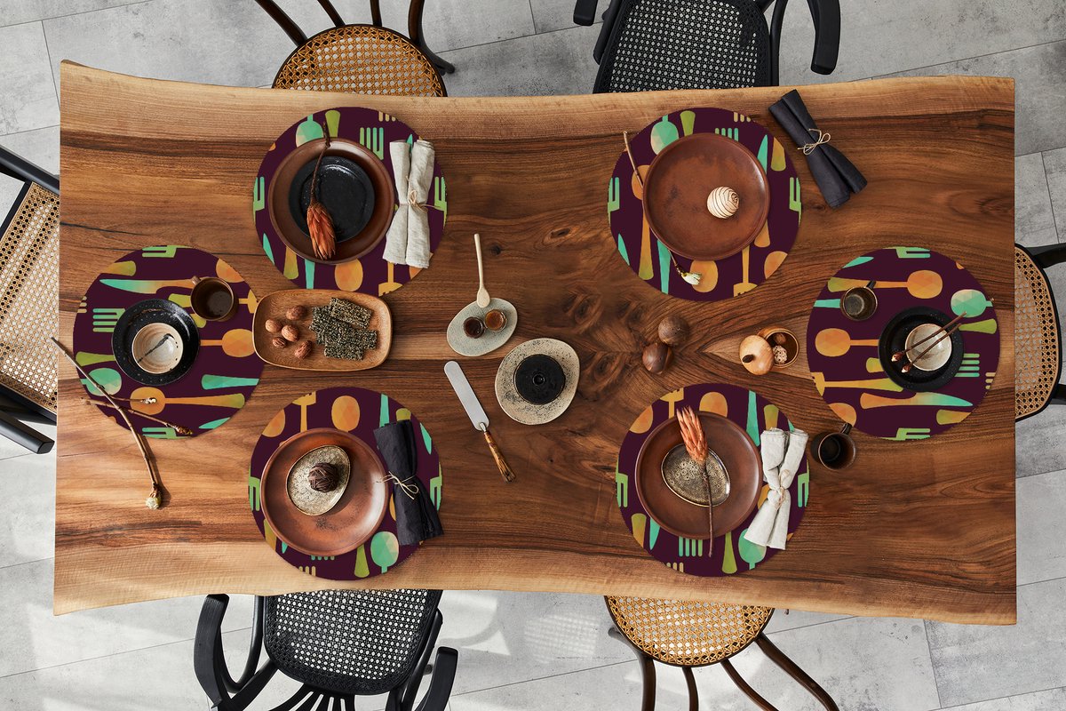 Ronde placemats - Onderlegger - Placemats rond - Keukengerei - Patroon - Retro - 6 stuks