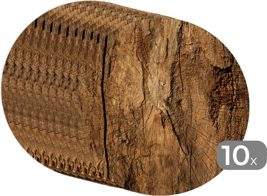 Sets de table ronds - Dessous de verre - Napperons de table ronds - Tronc d'arbre - Bois - Structure - 10 pièces