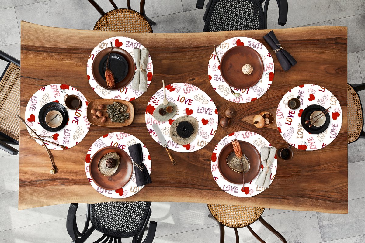 Ronde placemats - Onderlegger - Placemats rond - Love - Hart - Patronen - 10 stuks