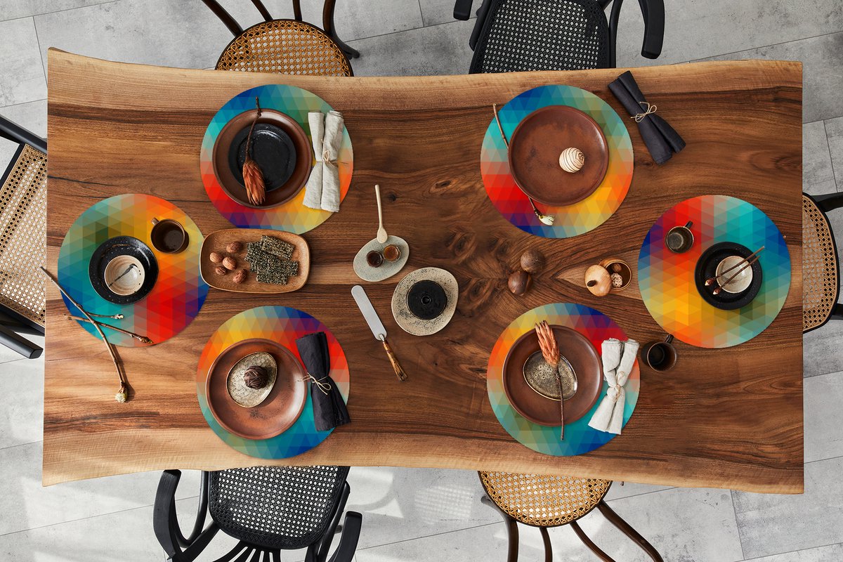 Ronde placemats - Onderlegger - Placemats rond - Design - Retro - Patronen - Pixel - 6 stuks