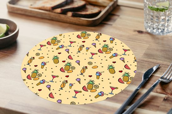 Sets de table ronds - Dessous de verre - Napperons ronds - Été - Fruits - Cocktails - Motifs - 10 pièces