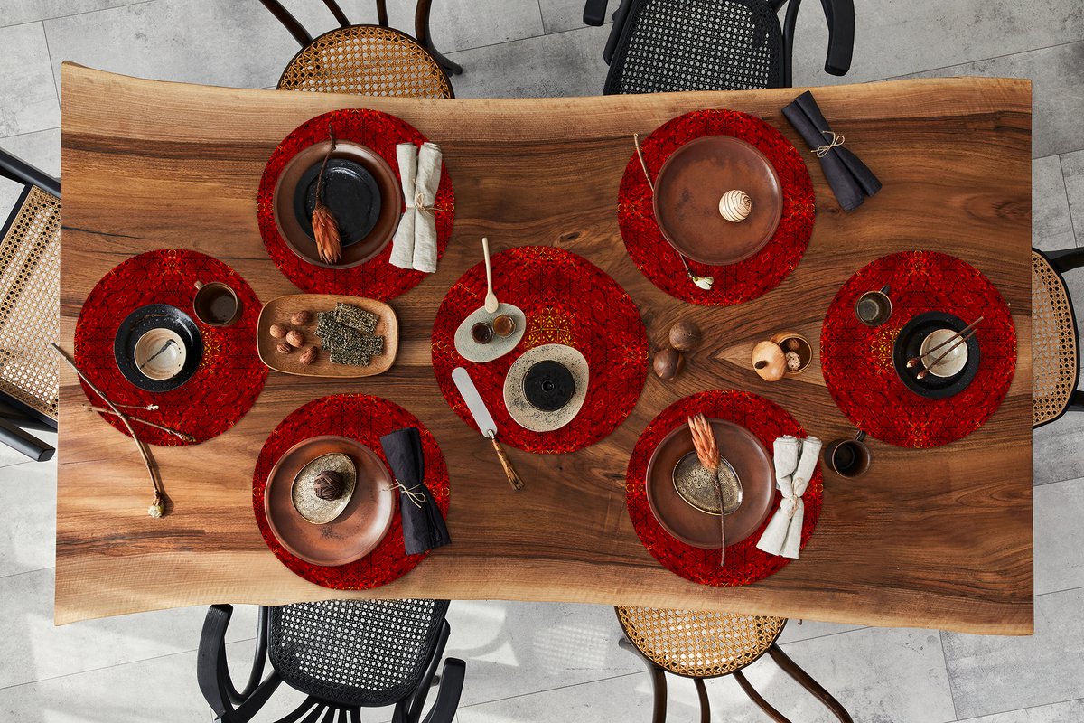 Ronde placemats - Onderlegger - Placemats rond - Patroon - Abstract - Rood - 10 stuks