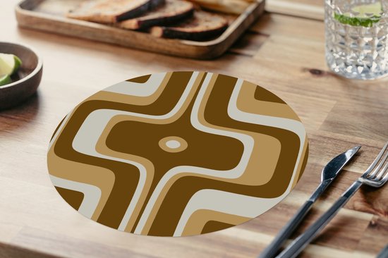 Sets de table ronds - Dessous de verre - Napperons ronds - Rétro - Design - Marron - 8 pièces