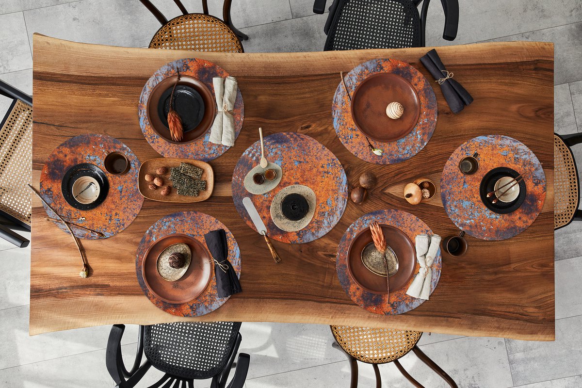 Ronde placemats - Onderlegger - Placemats rond - Roest print - Blauw - Zwart - 10 stuks
