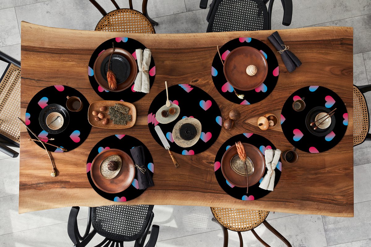 Ronde placemats - Onderlegger - Placemats rond - Liefde - Roze - Blauw - Valentijn - 10 stuks