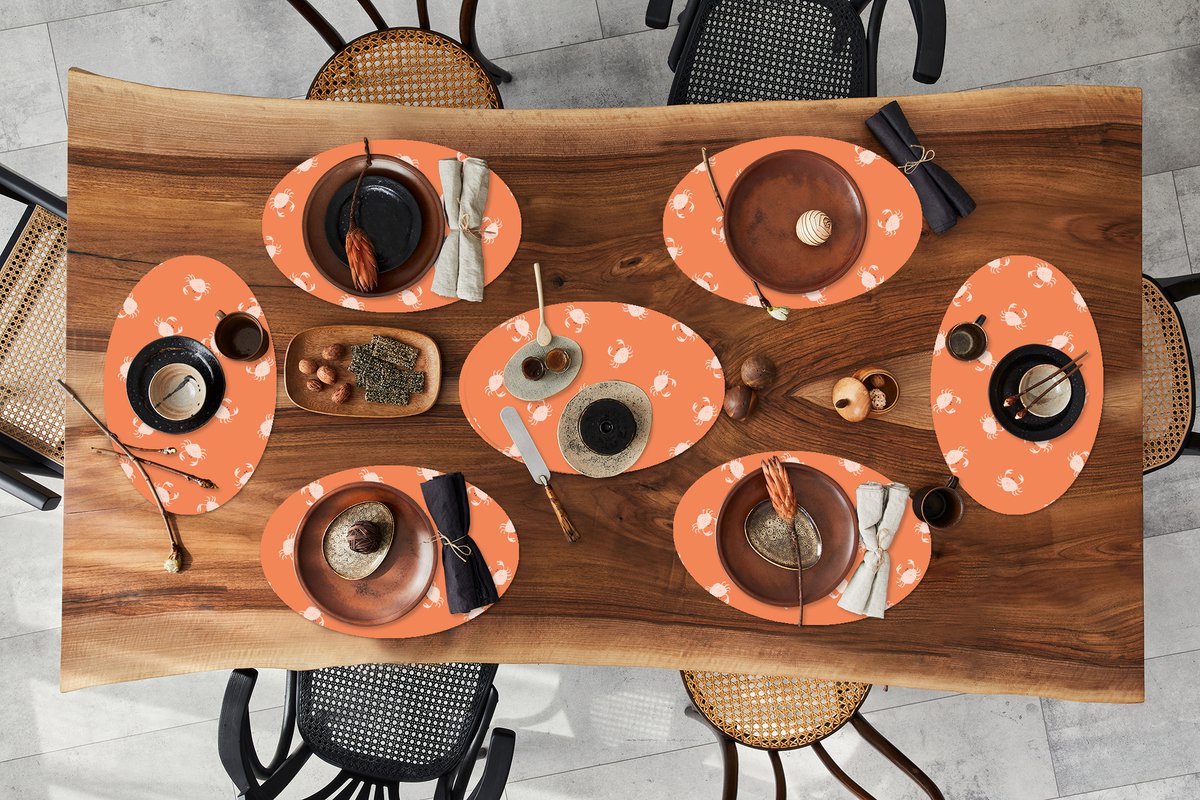 Placemats ovaal - Onderleggers - Ovale placemats - Patronen - Strand - Krab - 8 stuks