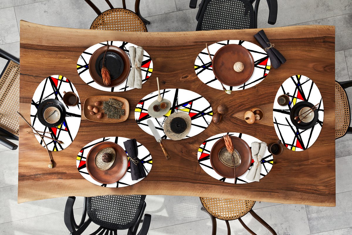 Placemats ovaal - Onderleggers - Ovale placemats - Patronen - Abstract - Kunst - 8 stuks
