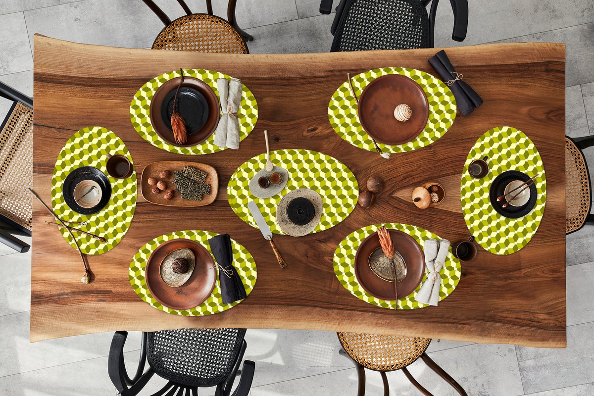 Placemats ovaal - Onderleggers - Ovale placemats - Blokken - Patroon - 3D - 8 stuks