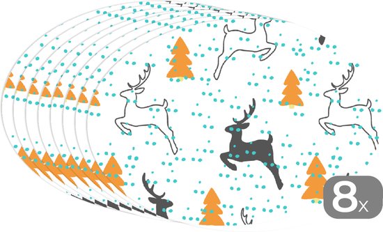 Napperons ovales - Sets de table - Sets de table ovales - Cerf - Motif - Arbre - 8 pièces