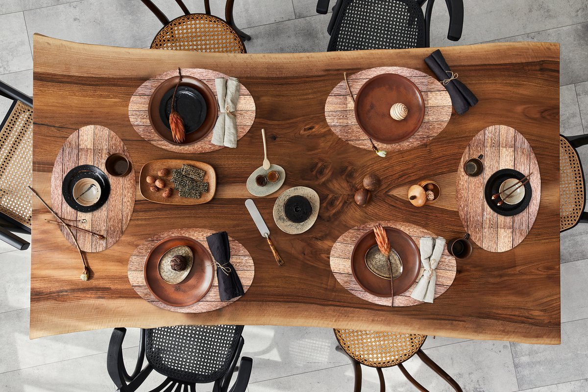 Placemats ovaal - Onderleggers - Ovale placemats - Eikenhout - Planken - Patronen - 6 stuks