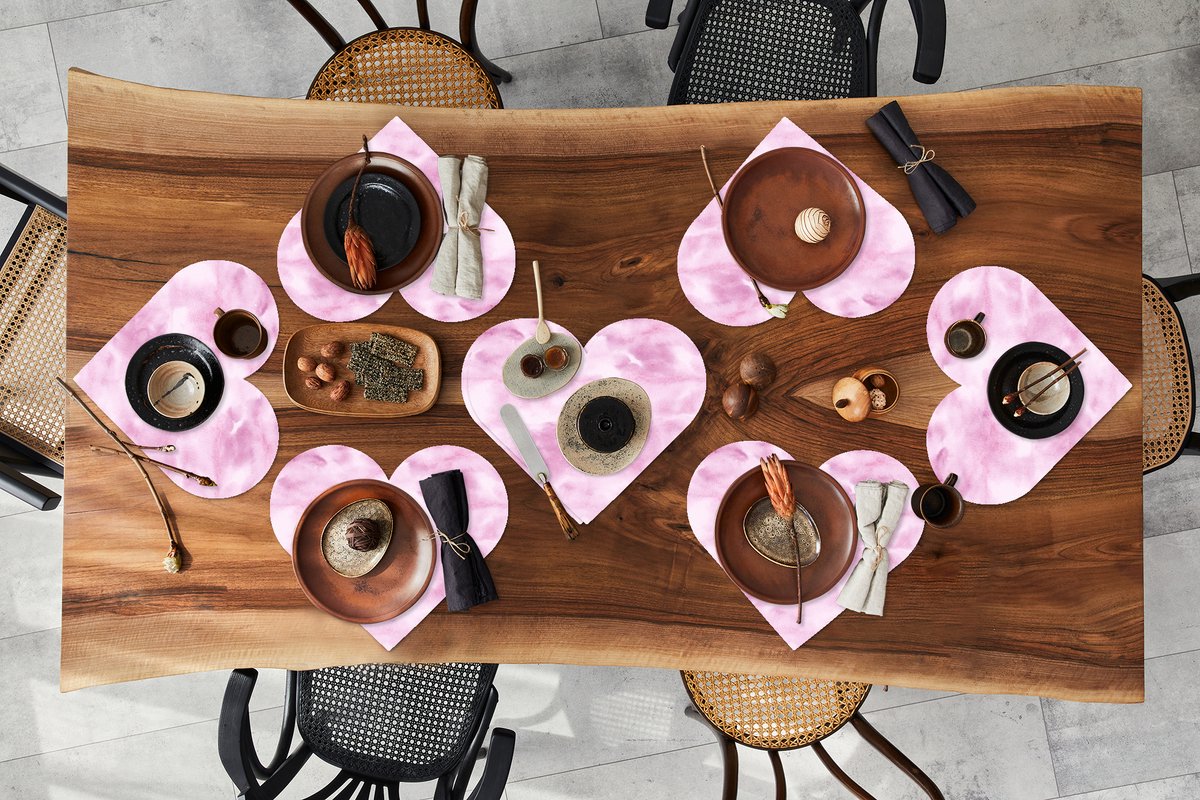 Onderleggers - Placemats - Placemats hartje - Patroon - Waterverf - Roze - 8 stuks