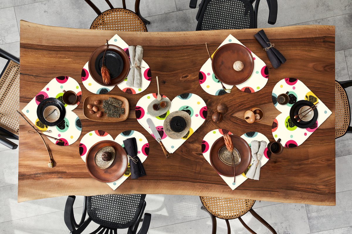 Onderleggers - Placemats - Placemats hartje - Appel - Stippen - Patroon - 8 stuks