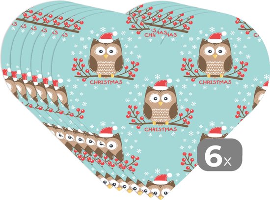 Dessous de verre - Napperons de table - Napperons de table coeur - Motifs - Hibou - Noël - 6 pièces - Noël - Cadeau - Cadeau de Noël homme, femme et enfant