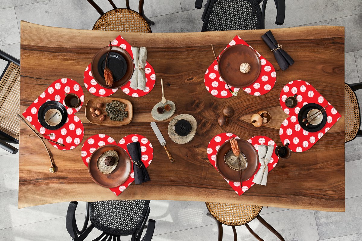 Onderleggers - Placemats - Placemats hartje - Stippen - Polka dot - Patronen - Rood - Wit - 6 stuks