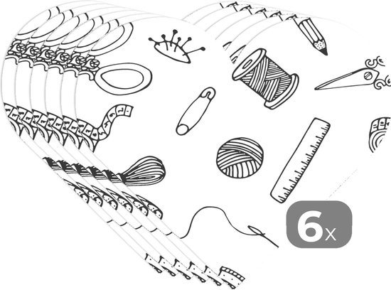 Dessous de verre - Napperons - Napperons coeur - Tricot - Coudre - Patrons - Laine - 6 pièces