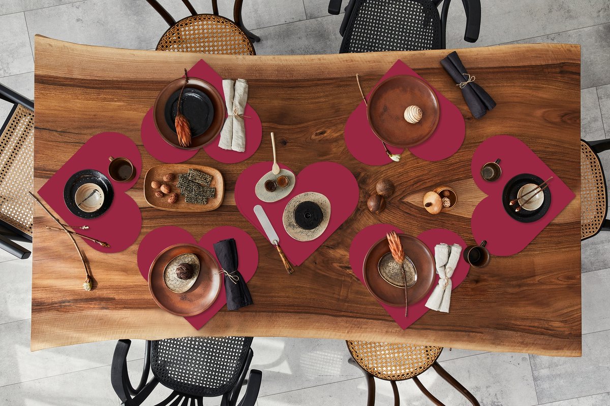 Onderleggers - Placemats - Placemats hartje - Rood - Effen kleur - 8 stuks