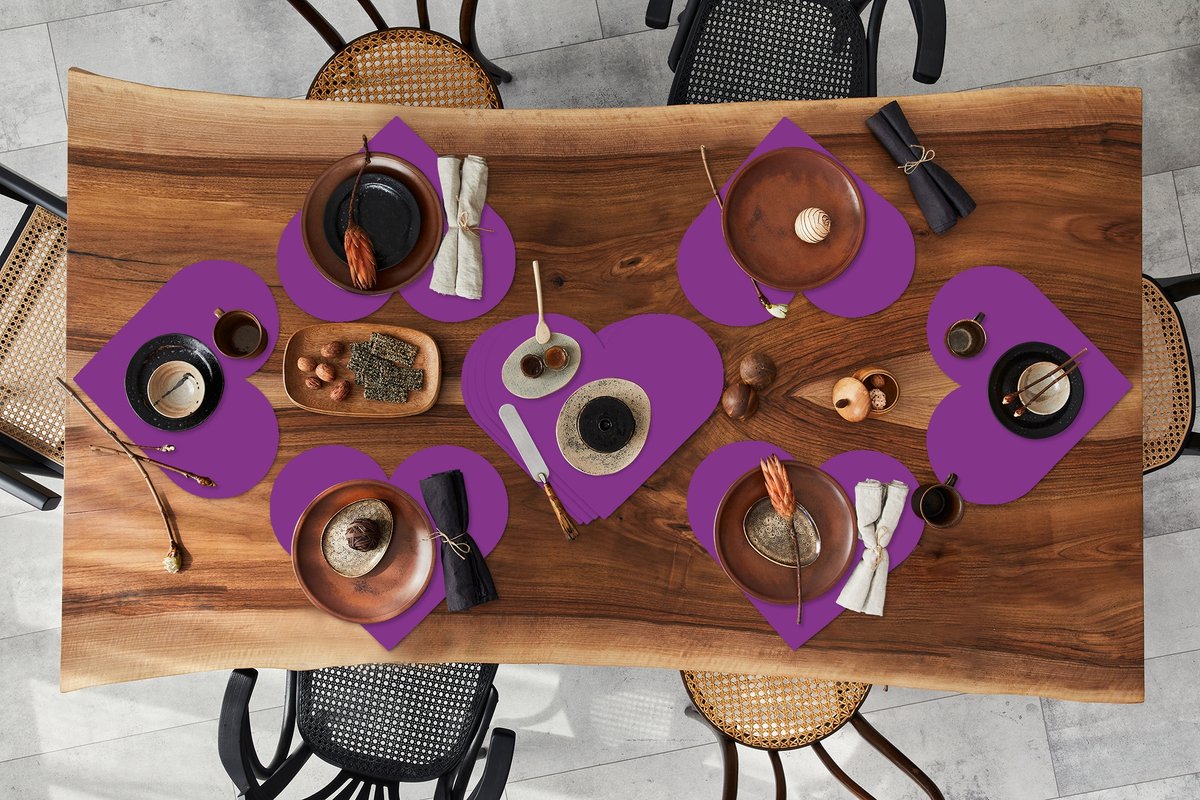 Onderleggers - Placemats - Placemats hartje - Paars - Kleuren - Effen - 10 stuks