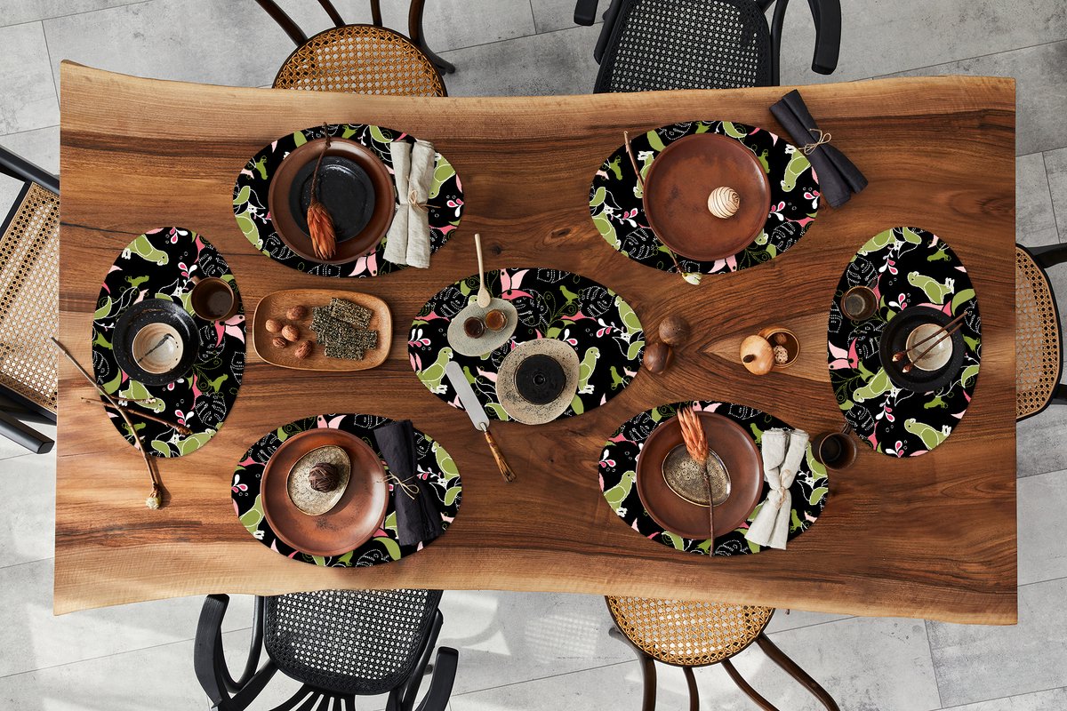 Placemats ovaal - Onderleggers - Ovale placemats - Jungle - Vogel - Patronen - 8 stuks