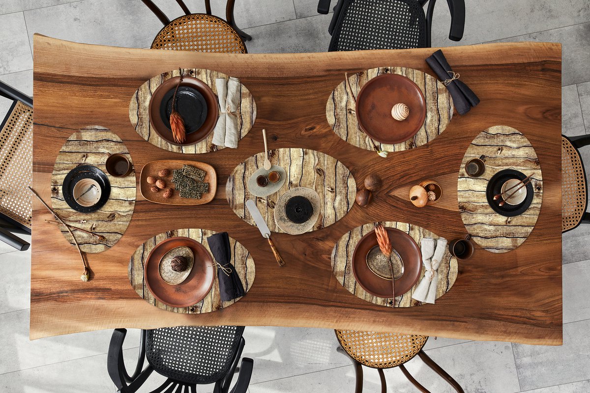 Placemats ovaal - Onderleggers - Ovale placemats - Landelijk - Abstract - Plank - 8 stuks