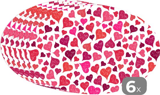 Napperons de table ovales - Dessous de verre - Sets de table ovales - Cadeau Saint Valentin pour lui - Amour - Coeur - 6 pièces
