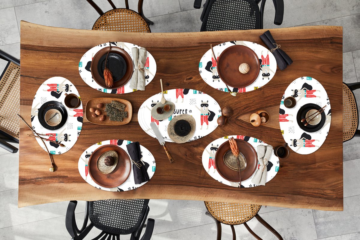 Placemats ovaal - Onderleggers - Ovale placemats - Jongens - Patroon - Superheld - 10 stuks