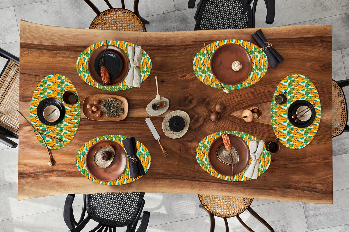 Placemats ovaal - Onderleggers - Ovale placemats - Patroon - Eten - Wortel - 6 stuks