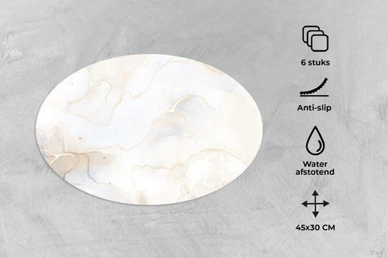 Napperons de table ovales - Sets de table - Sets de table ovales - Marbre - Zwart - Jaune - 6 pièces