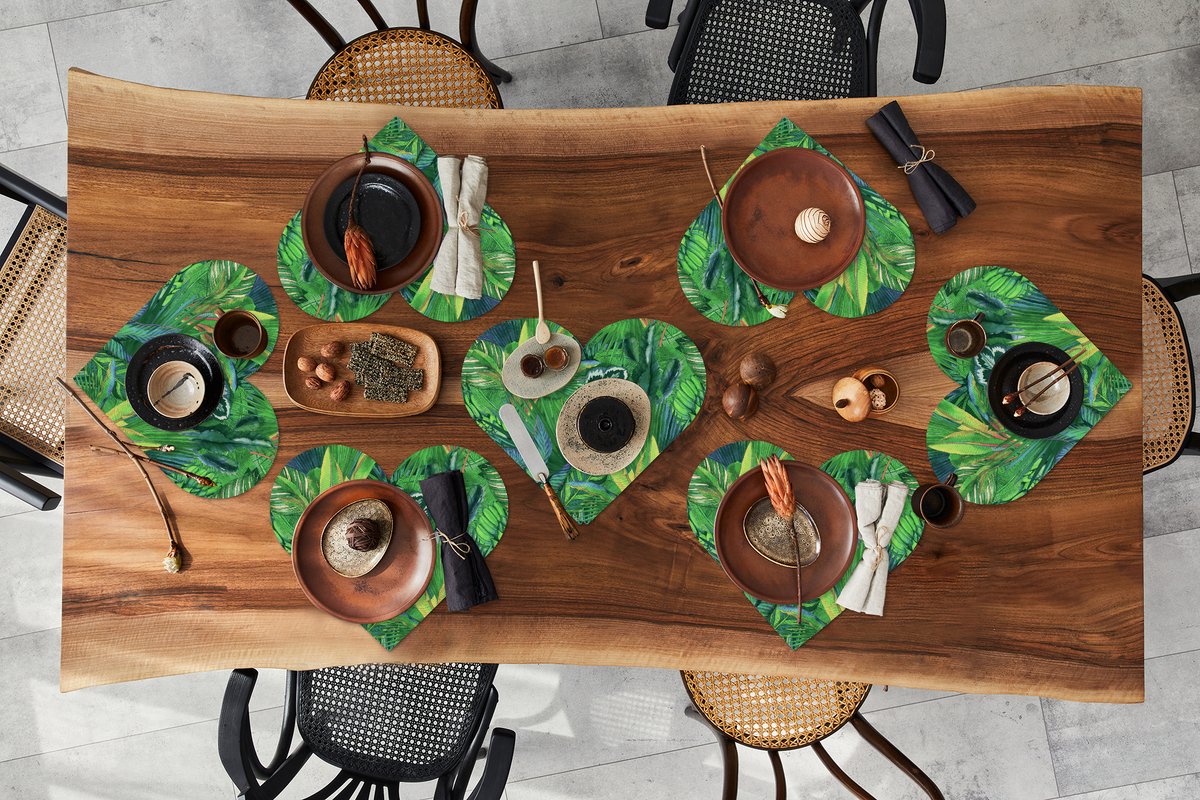 Onderleggers - Placemats - Placemats hartje - Bladeren - Tropisch - Patronen - 8 stuks