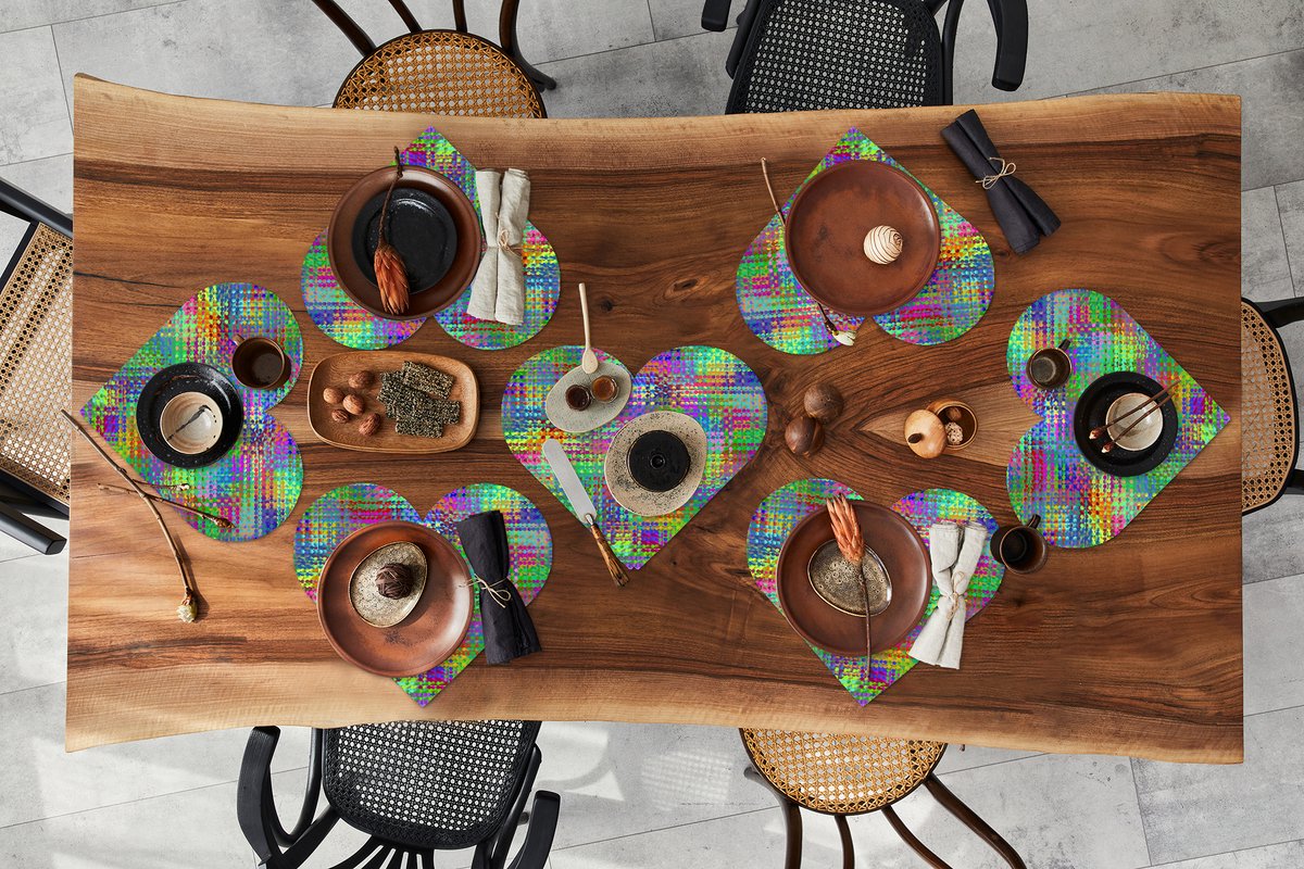 Onderleggers - Placemats - Placemats hartje - Psychedelic - Patronen - Regenboog - 8 stuks
