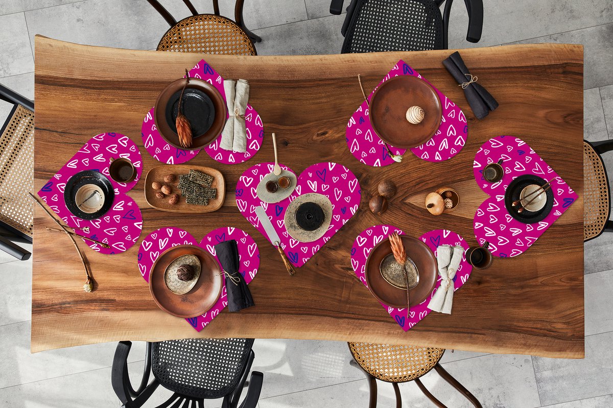 Onderleggers - Placemats - Placemats hartje - Hartjes - Design - Romantisch - 8 stuks