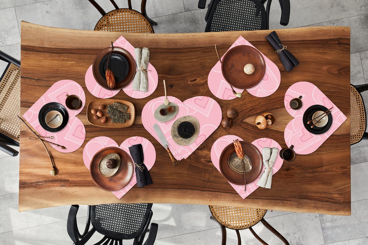 Onderleggers - Placemats - Placemats hartje - Hartjes - Patronen - Roze - 10 stuks