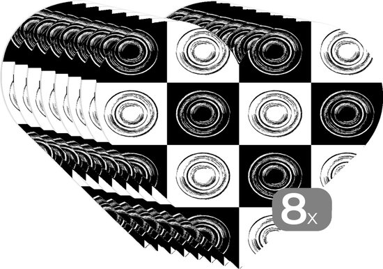 Sous-verres - Napperons de table - Napperons de table coeur - Motifs - Échiquier - Zwart Wit - 8 pièces