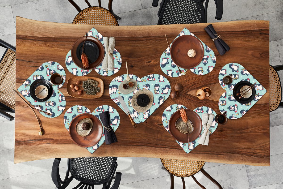 Onderleggers - Placemats - Placemats hartje - Dieren - Patronen - Pinguïn - 10 stuks