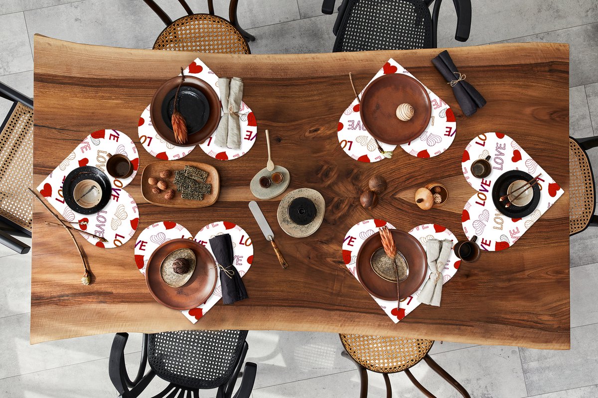Onderleggers - Placemats - Placemats hartje - Love - Hart - Patronen - 6 stuks