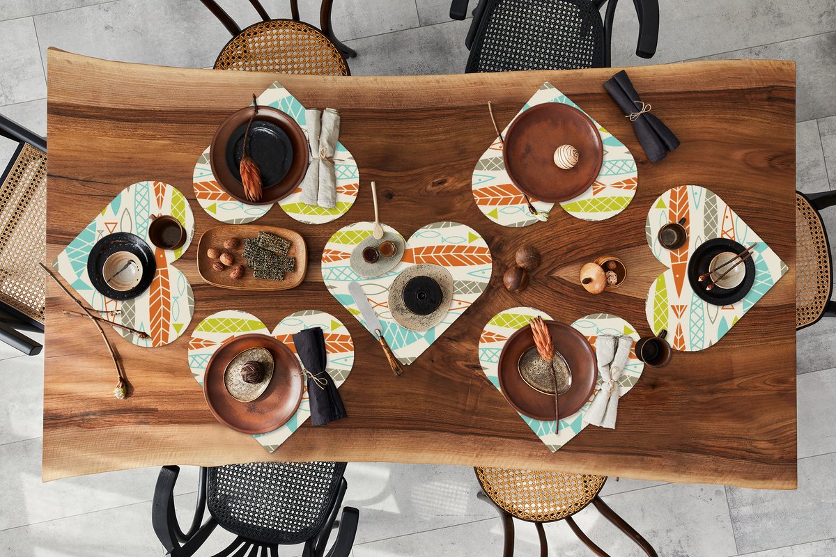 Onderleggers - Placemats - Placemats hartje - Vis - Jaren 50 - Patroon - 8 stuks