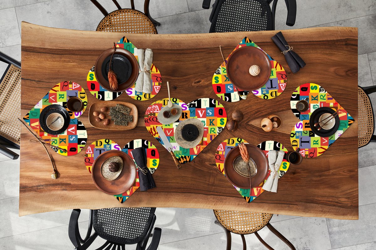 Onderleggers - Placemats - Placemats hartje - Alfabet - Letter - Patroon - 10 stuks