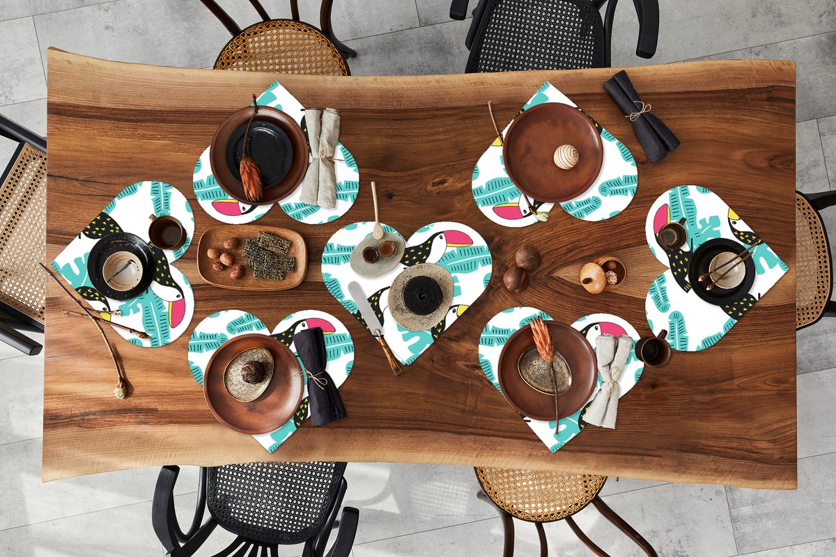 Onderleggers - Placemats - Placemats hartje - Patroon - Jungle - Toekan - 8 stuks