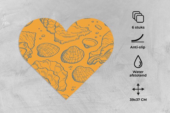 Dessous-de-plat - Dessous-de-plat - Dessous-de-plat cœur - Coquillages - Jaune - Oranje - Motifs - 6 pièces