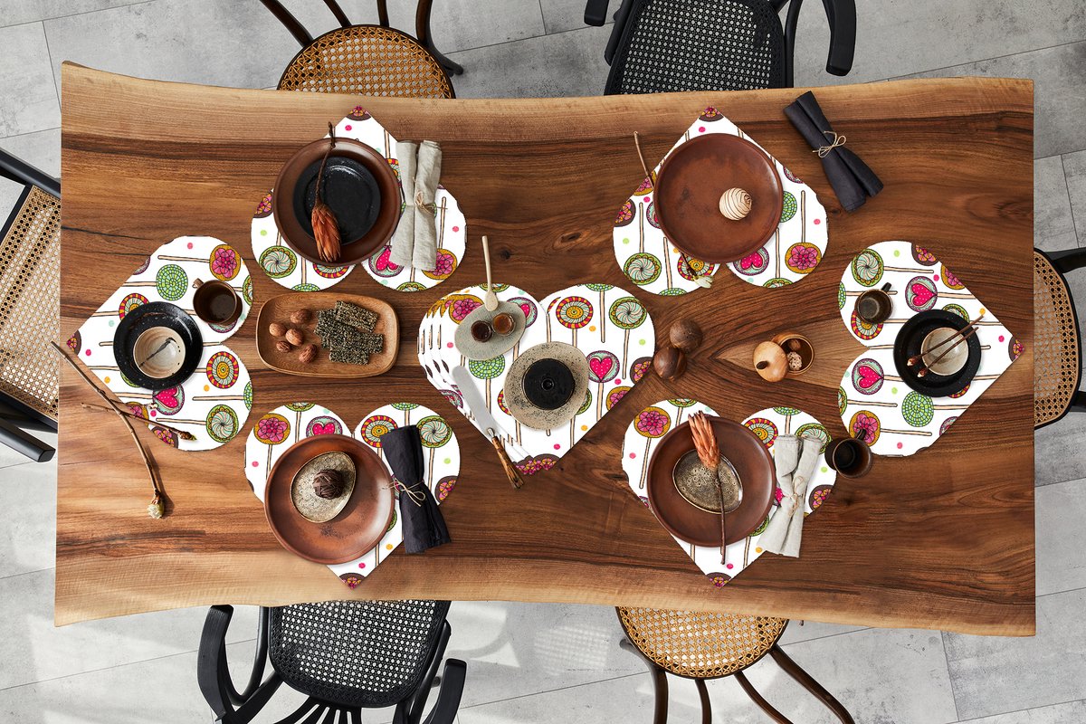 Onderleggers - Placemats - Placemats hartje - Patroon - Lolly - Hartjes - Snoep - 10 stuks