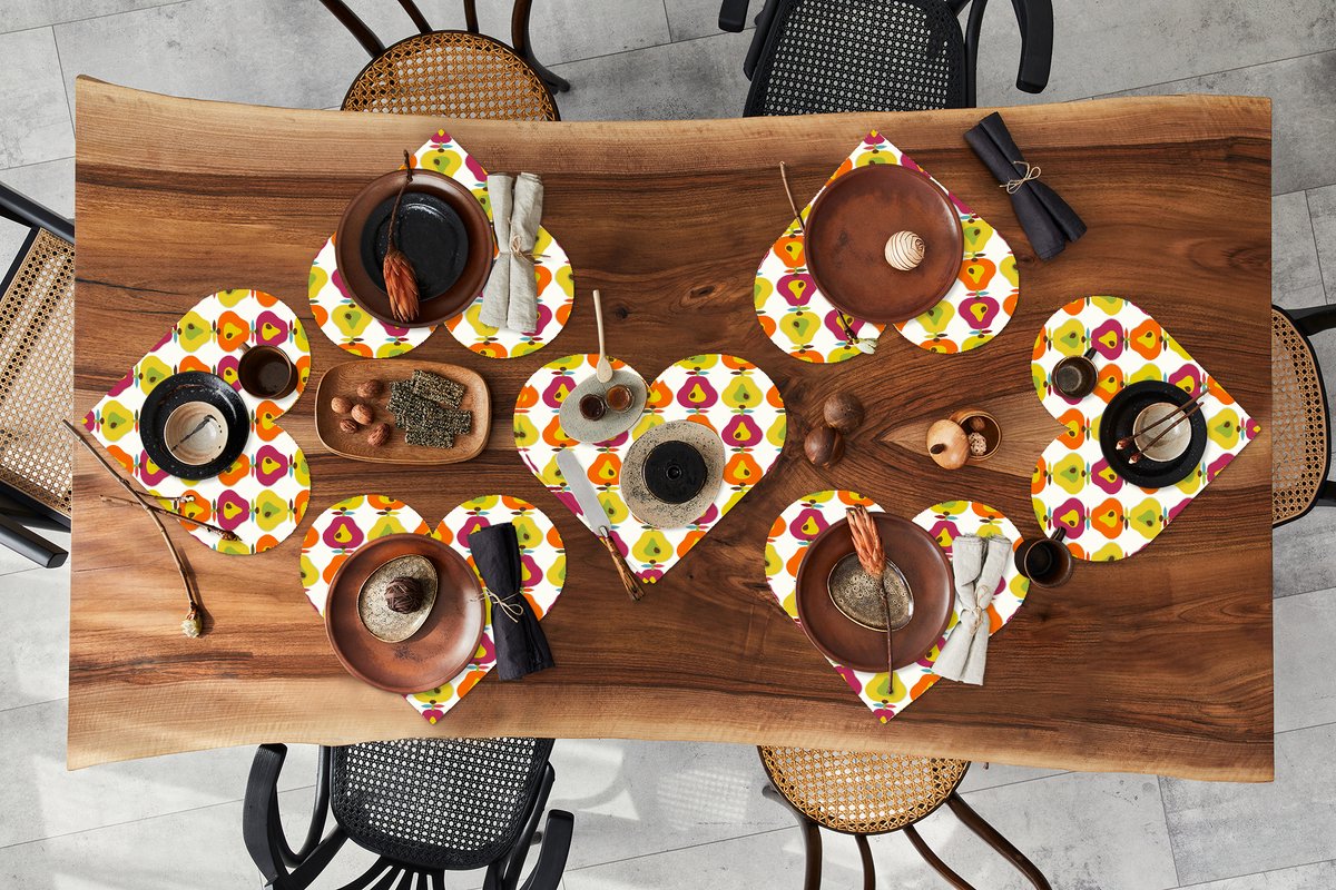 Onderleggers - Placemats - Placemats hartje - Retro - Design - Peer - Fruit - 8 stuks