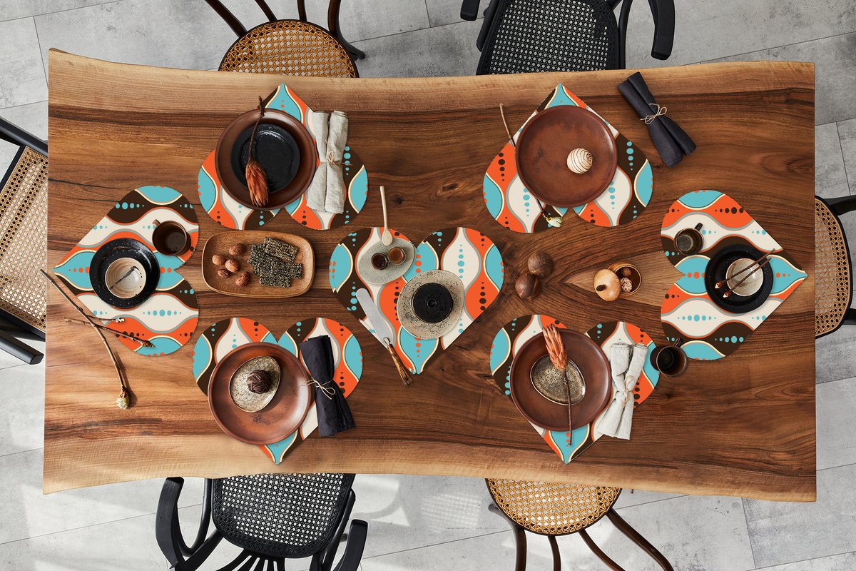 Onderleggers - Placemats - Placemats hartje - Retro - Cirkel - Design - 8 stuks
