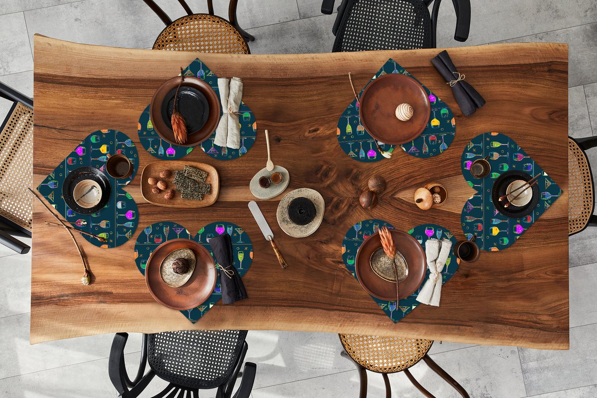 Onderleggers - Placemats - Placemats hartje - Cocktails - Bar - Neon - Design - 6 stuks