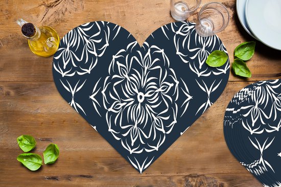 Sous-verres - Napperons - Napperons coeur - Motif - Bloem - Bleu foncé - 10 pièces