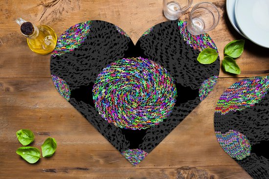 Sets de table - Napperons de table - Napperons coeur - Arc-en-ciel - Design - Cercle - Motifs - 10 pièces
